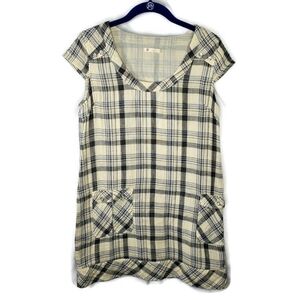 Tulle Blue Gray and Cream Short Sleeve Gauzy Cotton Tunic Mini Dress Size Small